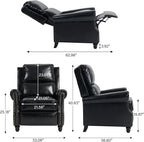 Faux Leather Recliner Chair, Modern Pushback Armchair with Adjustable Backrest & Footrest for Bedroom, Living Room (Black,Set of 1)
