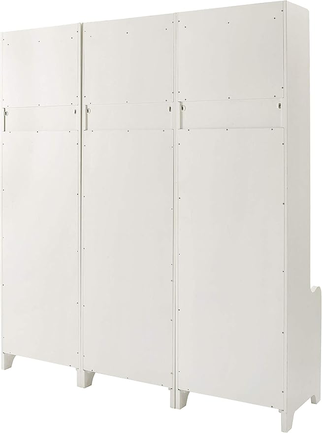 Crosley Furniture Fremont 3-Piece Hall Tree Entryway Set with Storage Cabinets and Coat Rack Hooks, Distressed White