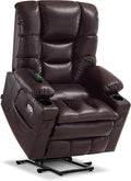 MCombo Large Triple Motor Power Lift Recliner Chair with Massage and Dual Heating, Adjustable Headrest for Tall Elderly People, Faux Leather 7634 (Dark Brown, Large)