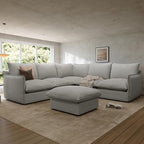 Waterproof Cloud Sectional Couches for Living Room,High Backrest Down Filled Couch,6 Seater Oversized Modular U-Shaped Sofas with Ottoman,Detachable Sofa Covers,Light Grey
