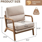 Mid Century Modern Accent Chair Set of 2, Linen Fabric Upholstered Lounge Arm Chair with Solid Wood Frame and Soft Cushion for Living Room, Bedroom, Balcony (1, Beige)