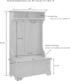 Crosley Furniture Campbell Hall Tree with Storage Bench and Coat Rack Hooks for Hanging, White