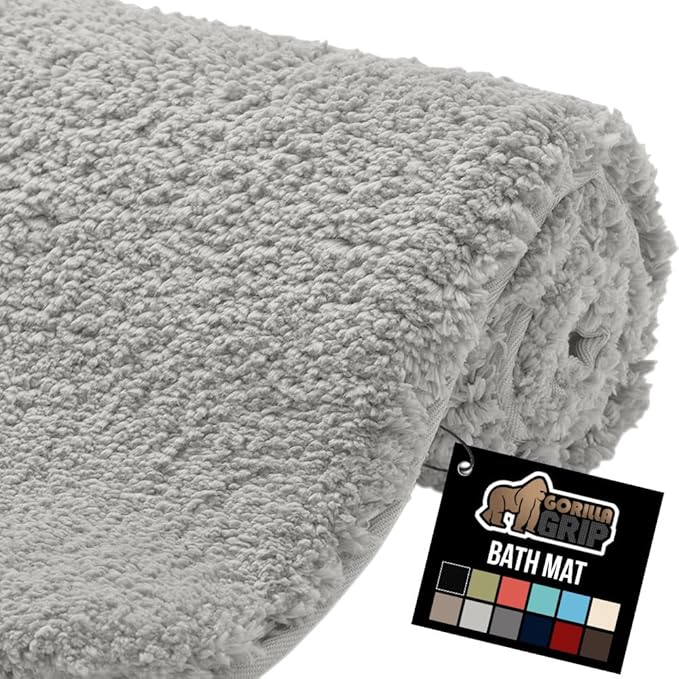 GORILLA GRIP Bathroom Rugs, Ultra Soft Absorbent Mat, Thick Plush Bath Rug, Machine Washable, Microfiber Quick Dry, Mats for Shower, Bathtub and Floor, Home Decor Accessories, 24x17, Light Gray