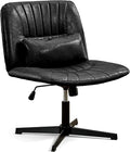 URRED Criss Cross Office Chair, Armless Cross-Legged Desk Chair with Fixed Legs, Height Adjustable Wide Seat Task Vanity Chair for Home Office or Bedroom (Black)