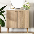Fluted Storage Cabinet, Free Standing Buffet, Wood Sideboard, Multifunctional Accent Storage for Living Room, Hallway, Entryway, Dining Room (2, Oak)