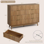 CARPETNAL Fluted 8 Drawer Dresser for Bedroom, 55" Wide Wooden Chest of Drawers with Rounded Corners, Gold Handles, Modern Storage Organizer for Bedroom, Hallway(Walnut)