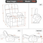 MCombo Large Dual Motor Power Lift Recliner Chair for Elderly, Massage and Heat, Lay Flat, Zero Gravity, Home Button, USB Port, Faux Leather 7680 (Navy Blue, Large)