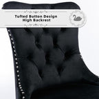 Velvet Upholstered Dining Chairs Set of 8, Modern Style Kitchen Side Chairs with Nailhead Trim and Silver Plated Leg, Metal Pulling Ring for Dining Room Living Room(Black)