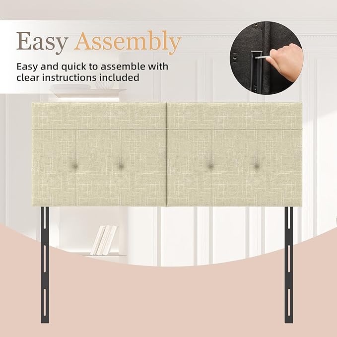 Upholstered King Size Headboard, Headboard King with Sturdy Metal Legs, Tufted Upholstery Design Bed Headboards with Adjustable Width & Height (Linen)