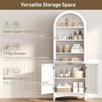 66" Tall Bathroom Storage Cabinet with Flip Drawer, Freestanding Storage Cabinet with Doors & Shelves,Arched Cabinets for Bathroom, Living Room, Kitchen, Laundry, White