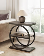 LITTLE TREE End Table Set 2, Side Table with 3 Tiers Shelves, Slim Sofa Side Table for Living Room, Tall Bedside Table Nightstand for Bedroom, Grey and Black