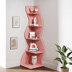 Tribesigns Corner Shelf, Modern 5-Tier Wall Corner Bookshelf, Stylish Corner Small Bookcase Storage Rack Plant Stand with Unique Shape for Living Room, Home Office (Pink, 1PC)