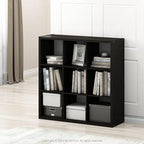 Furinno CUBICLE Book Shelf, 9-Cube Thick Frame Bookshelf, Reversible Bookcase with Open Back, 14.6 x 43.8 x 43.8, for Living Room, Bedroom, Home Office, Black Dark Oak