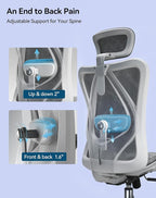 SIHOO M57 Ergonomic Mesh Office Chair, High Back Home Desk Chair with 3D Armrests, Lumbar Support and Adjustable Headrest, Comfortable Computer Chair, Big & Tall Office Chair Hold 330 LBS-Light Grey