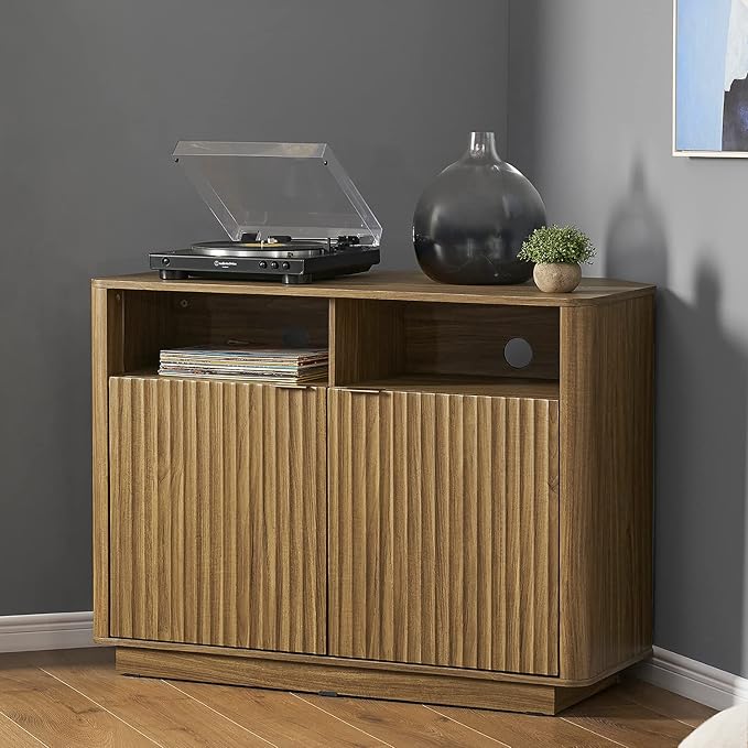 mopio Brooklyn Corner Storage Cabinet, Mid Century Modern Buffet, Entertainment Center, Storage Cabinet with Doors and Shelves, Media Cabinet for 55 inch TV Stand, for Living Room