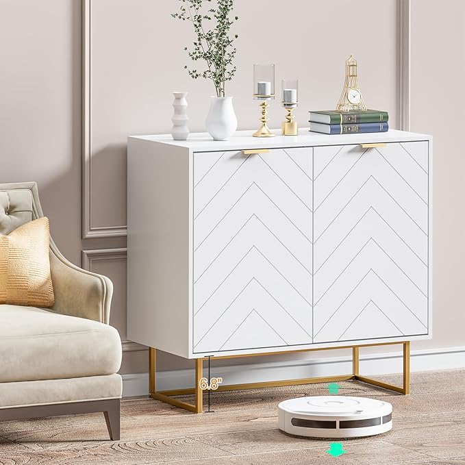 Scurrty Set of 2 31.5'' Sideboard Buffet Cabinet with Storage, Top Weight Capacity 150lbs Sideboard Storage with Doors and Adjustable Shelf, Accent Cabinet for Living Room, Kitchen, White