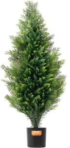 VEVOR Artificial Topiary Cedar Tree, 36 inch Tall (2 Pieces), with Extra Leaves & Pot Faux Evergreen Fake Pine Cypress Trees Plant, UV Rated Artificial Greenery Set for Home Decor Indoor/Outdoor
