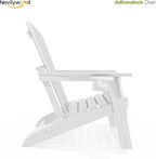 nevilywood Folding Adirondack Chair with Cup Holder Set of 4, HDPE Patio Chairs,All-Weather Outdoor Chairs for Backyard, Deck,Fire Pit-White