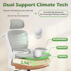Office Chair Ergonomic Desk Chairs with Adjustable Lumbar Support& Headrest Hanger, High Back Breathable Mesh Chair with Wheels, Rolling Swivel Comfy Task Computer Chair for Home Work Gaming