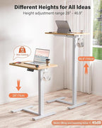 FiCiHi Small Electric Standing Desk - Adjustable Height Bedside Laptop Table with Wheels, Mobile, Portable Rolling Computer Workstation Sit Stand Table for Home Office, Sofa, Couch Use(28x16,Maple)
