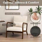 KOMFOTT Mid-Century Modern Accent Chair Set of 2, Living Room LeisureChair with Cushioned Seat & Back, Upholstered Armchair with Rubber Wood Frame & Lumbar Pillow, Lounge Chair for Bedroom, Beige