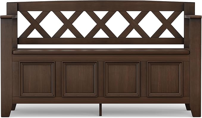 SIMPLIHOME Amherst Entryway Storage Bench - 48 inch Wide Solid Wood Hallway Seat in Natural Aged Brown, Transitional Bench for Entryway or Living Room with Lift-Up Lid and Spacious Storage