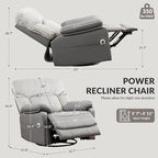 GRAINELL Swivel Rocker Recliner Chair with Massage and Heat, USB Charging Port, Infinite Position Power Recliner, Electric Glider Rocking Chairs for Living Room, Nursery (Grey)