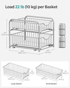 SONGMICS 2-Tier Pull Out Cabinet Organizers, Under Sink Organizer, Bathroom Organizer and Storage, Sliding Basket Drawers, Stackable for Kitchen, Bathroom, Metallic Silver UKCS017E01