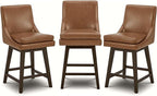 CHITA Counter Height Swivel Bar Stools Set of 3, FSC Certified Upholstered Faux Leather Barstool Chairs with Back, 26.8" H Seat Height, PU Leather in Retro Brown