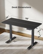 Marsail Electric Standing Desk, Adjustable Height Stand up Desk, 55 x 24 Inches Sit Stand Home Office Desk, Computer Desk, Black