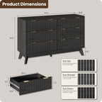 47'' Wide 6 Drawers Dresser for Bedroom,Modern Fluted Vertical Chest with Rounded Corners,Fluted Dresser for Living Room,Hallway, Black