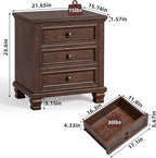 Farmhouse Nightstand Set of 2, Rustic Couch End Table with 3 Drawers & 4 Square Solid Wood Legs, Vintage Bed Side Table with Storage, Small Dresser for Bedroom, Living Room, Walnut