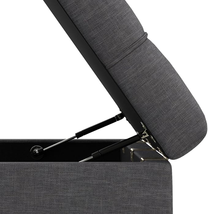 SIMPLIHOME Mariah 34 inch Wide Contemporary Rectangle Coffee Table Storage Ottoman in Slate Grey Polyester Linen, Assembled, For the Living Room, Entryway and Family Room