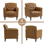 Faux Leather Accent Chairs Set of 4, Upholstered Armchairs with Nailhead Trims & Wood Legs for Living Room, Bedroom, Contemporary Comfy Club Chairs for Office-Camel