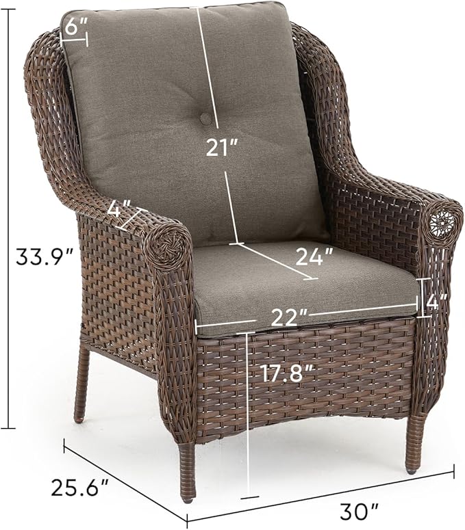 Patio Wicker Chairs Outdoor Furniture Chair - Set of 4 Outside All Weather Lawn Dining Brown Rattan Armchair with High Back&Deep Seating for Deck Porch Balcony Backyard Garden - Grey