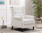 Artechworks Winged Velvet Modern Accent Chair Tufted Arm Club Chair Linen Single Sofa with Wooden Legs Comfy Upholstered for Reading Living Room Bedroom Office, Beige
