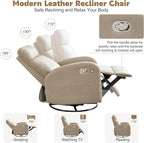 Swivel Rocker Recliner Chair, Manual Leather Recliner, Glider Rocking Recliners 360°Swivel Nursery Reclining Chairs for Living Room, Khaki