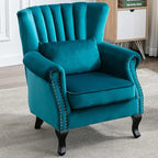 Accent Reading Arm Chairs Midcentury Modern Comfy Corner Sofa Chair, Wingback Waiting Room Club Chair with Tufted Back for Living Room/Bedroom/Reception Room, Velvet Teal