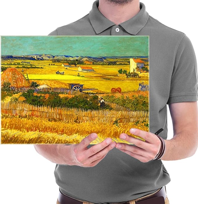 Wieco Art Harvest at La Crau with Mont majour Canvas Prints Wall Art by Van Gogh Famous Oil Paintings Reproduction Classic Rural Pictures for Home Decorations Modern Abstract Landscape