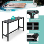 COSTWAY 3 Piece Outdoor Patio Bar Set, 55" Rectangular Pub Height High Top Bar Table with 2 Cushioned Bar Stools, Metal Bar Table and Chairs Set for Balcony, Backyard, Porch
