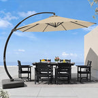 7 Piece Patio Dining Set with 11ft Patio Umbrella (Beige), 7 Black Outdoor HDPE Dining Set with 6 Chairs + 1 Large Table with 2" Umbrella Hole, for Market, Pool, Garden, Backyard, Deck