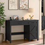 Farmhouse 47" Executive Desk, Computer Desk with Drawers and Storage Cabinet, Workstation Computer Desk for Home Office, Study.Pure Black