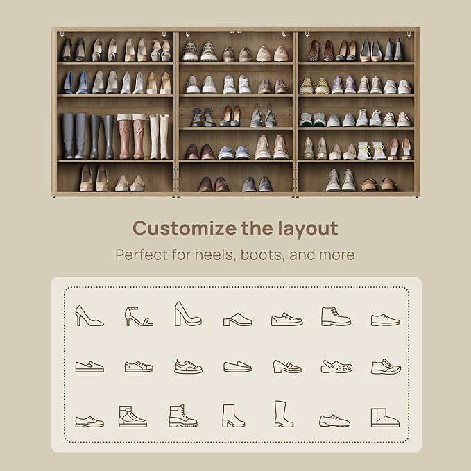 SICOTAS Rattan Shoe Storage Cabinet - Modular Shoe Cabinets with Door Tall Large Shoe Cabinet Storage for Entryway - 96.8" Wide Modular Cabinet for Hallway, Living Room