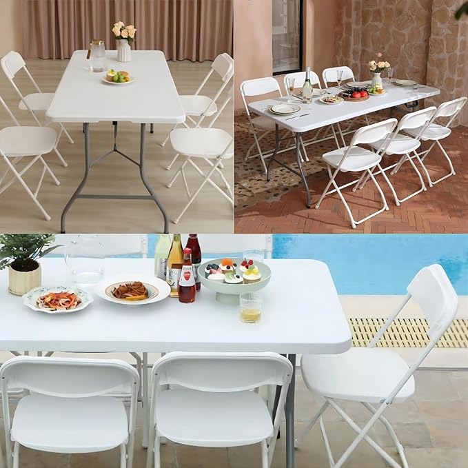 SEALAMB Plastic Folding Chairs 10 Pack, White Commercial Portable Indoor/Outdoor Chairs for Home Office, Wedding, Events Parties with Steel Frame, 350lbs Capacity (White-Plastic, 10 Pack)