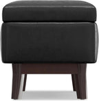 SIMPLIHOME Owen 36 inch Wide Mid Century Modern Small Rectangular Storage Ottoman in Distressed Black Vegan Faux Leather, Assembled, For the Living Room, Entryway and Family Room