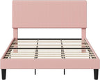 Allewie King Size Upholstered Bed Frame with Vertical Channel Tufted Headboard, Soft Corduroy Fabric Platform Bed, Strong Wooden Slats Support, Easy Assembly, No Box Spring Needed, Light Pink