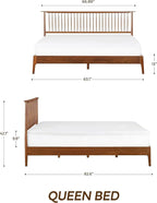 NTC Ruby Wooden Bed Frame with Headboard, Crafted from Walnut, Rubber Wood with Silent Slats and Wood Central Supports, 1000 Lb Capacity, Effortless Assembly, Queen - Dark Walnut