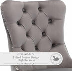 Velvet Upholstered Dining Chairs Set of 8, Modern Style Kitchen Side Chairs with Nailhead Trim and Silver Plated Leg, Metal Pulling Ring for Dining Room Living Room(Grey)