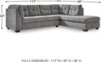 Signature Design by Ashley Marleton Contemporary Right-Arm Facing Tufted 2-Piece Sectional with Chaise and Loose Seat Cushions, Light Gray