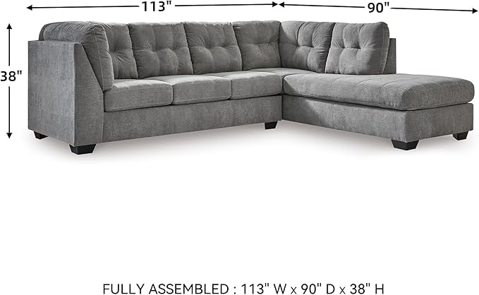 Signature Design by Ashley Marleton Contemporary Right-Arm Facing Tufted 2-Piece Sectional with Chaise and Loose Seat Cushions, Light Gray